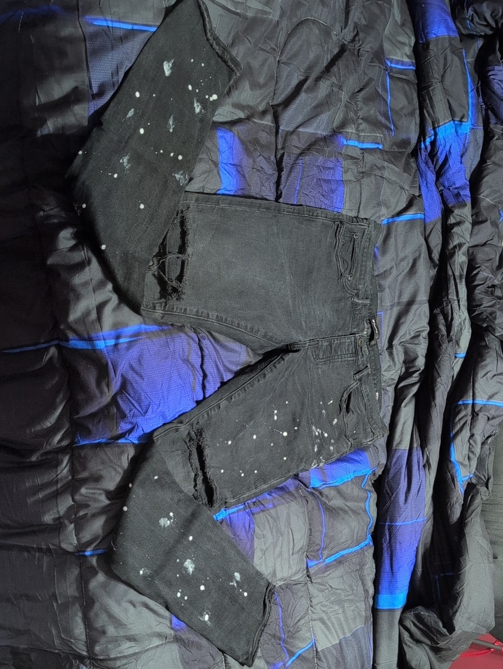 Black Distressed Paint-Splatter Women's Jeans